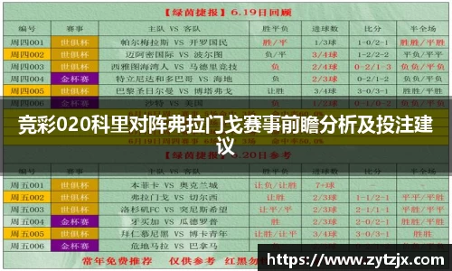 竞彩020科里对阵弗拉门戈赛事前瞻分析及投注建议